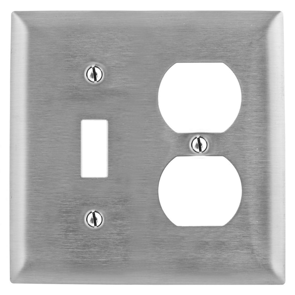 Wallplates and Boxes, Metallic Plates, 2- Gang, 1) Toggle, 1) Duplex, Jumbo, Stainless Steel